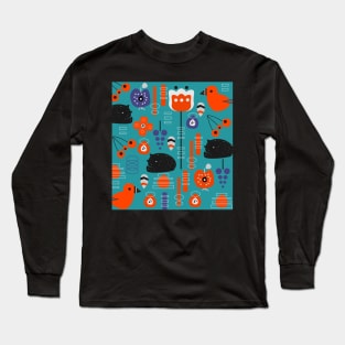 Modern birds and sleepy cats Long Sleeve T-Shirt